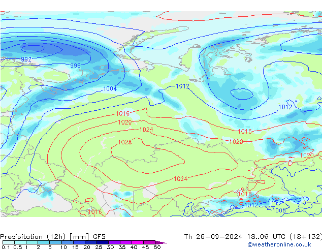 Precipitation (12h) GFS Th 26.09.2024 06 UTC