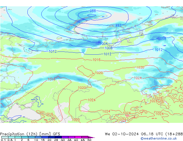 Precipitation (12h) GFS St 02.10.2024 18 UTC