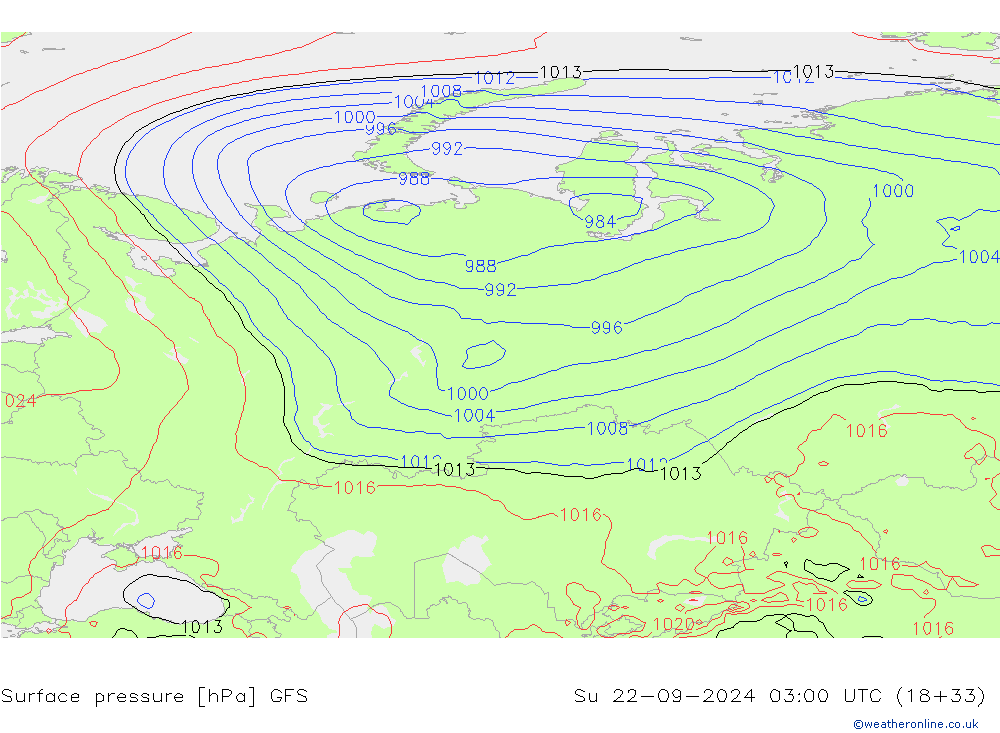 Surface pressure GFS Su 22.09.2024 03 UTC