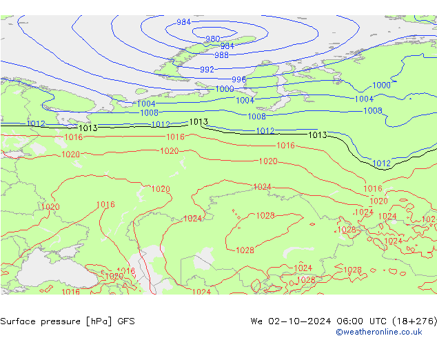 Atmosférický tlak GFS St 02.10.2024 06 UTC