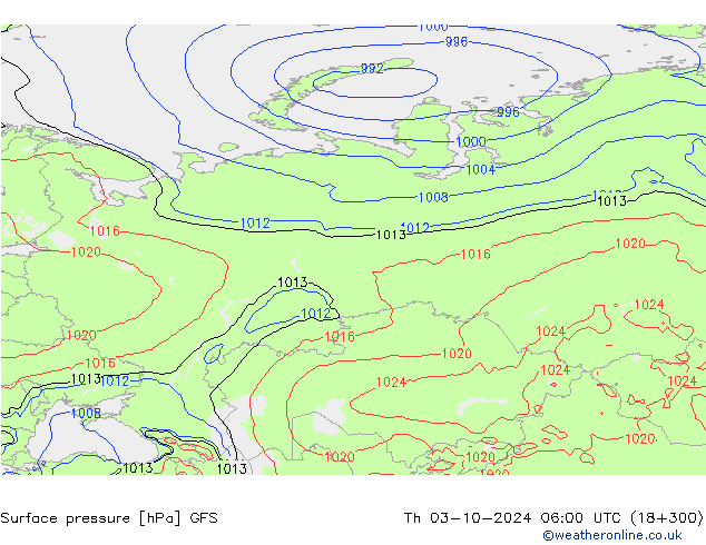 pressão do solo GFS Qui 03.10.2024 06 UTC