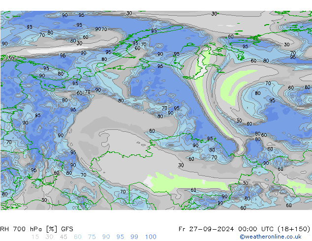 RH 700 гПа GFS пт 27.09.2024 00 UTC