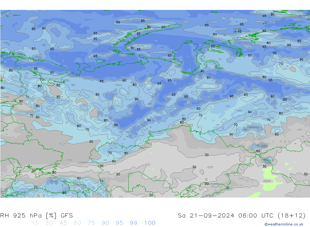 RH 925 hPa GFS Sa 21.09.2024 06 UTC