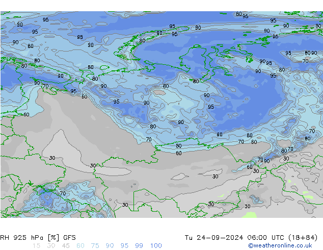 RH 925 hPa GFS Tu 24.09.2024 06 UTC