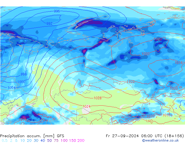 Précipitation accum. GFS ven 27.09.2024 06 UTC