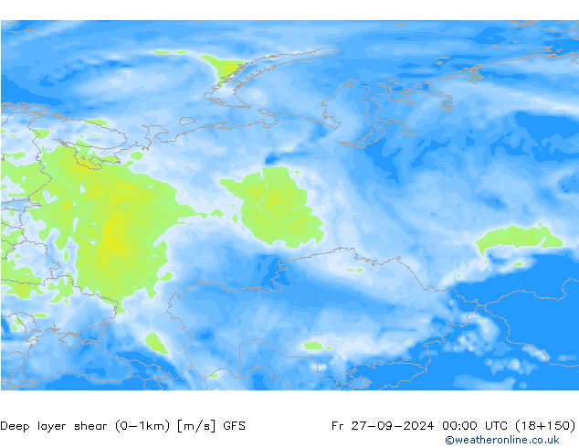 Deep layer shear (0-1km) GFS ven 27.09.2024 00 UTC