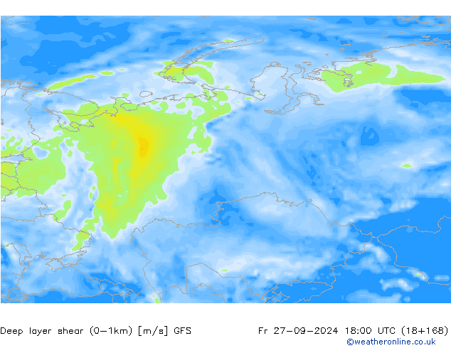 Deep layer shear (0-1km) GFS Sex 27.09.2024 18 UTC