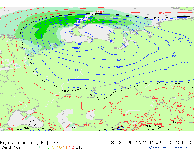 High wind areas GFS Sa 21.09.2024 15 UTC