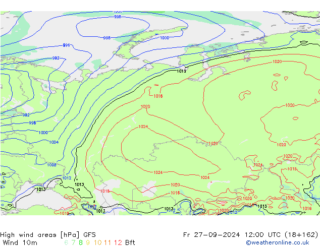 yüksek rüzgarlı alanlar GFS Cu 27.09.2024 12 UTC