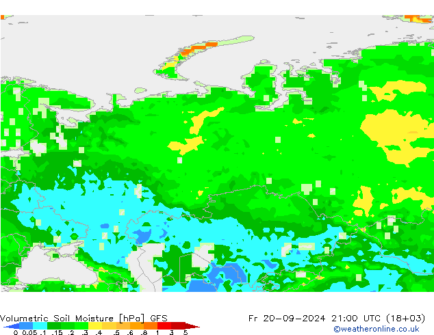 Volumetrisch bodemvocht GFS vr 20.09.2024 21 UTC