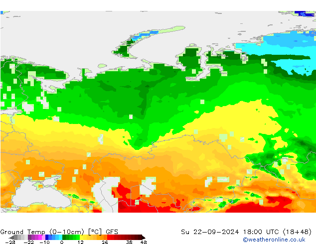 Temperatura del suelo (0-10cm) GFS dom 22.09.2024 18 UTC