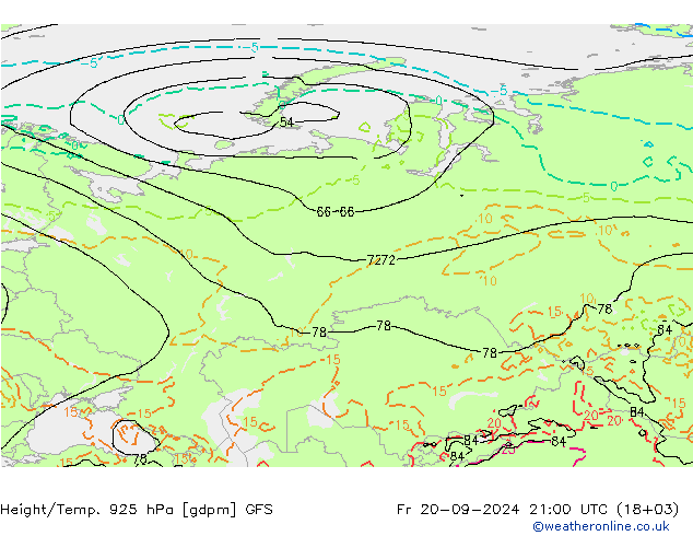 Géop./Temp. 925 hPa GFS ven 20.09.2024 21 UTC