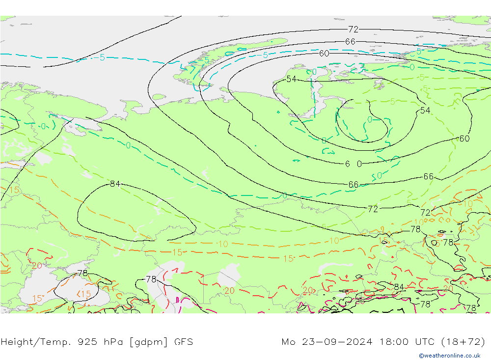 Height/Temp. 925 hPa GFS Seg 23.09.2024 18 UTC