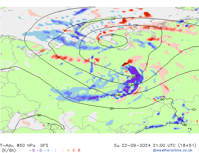 T-Adv. 850 гПа GFS Вс 22.09.2024 21 UTC