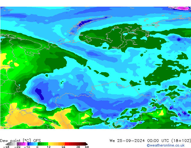 Çiğ Noktası GFS Çar 25.09.2024 00 UTC