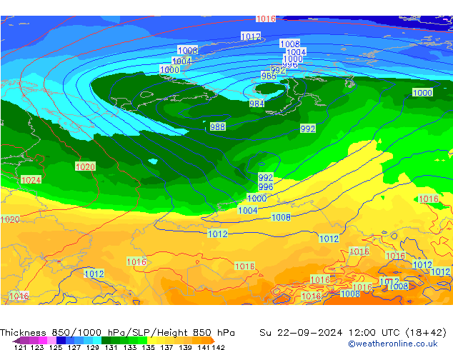 Thck 850-1000 hPa GFS Su 22.09.2024 12 UTC