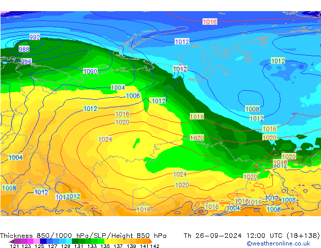 Thck 850-1000 hPa GFS Qui 26.09.2024 12 UTC