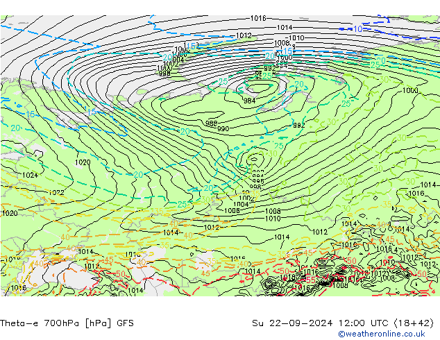 Theta-e 700hPa GFS Ne 22.09.2024 12 UTC