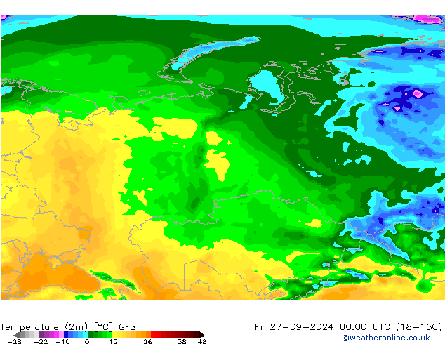 température (2m) GFS ven 27.09.2024 00 UTC