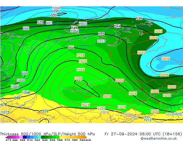 Thck 500-1000hPa GFS Fr 27.09.2024 06 UTC