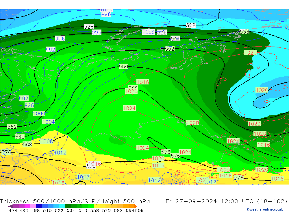 Thck 500-1000hPa GFS Fr 27.09.2024 12 UTC