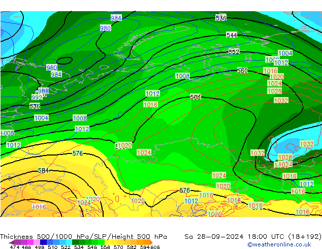 Thck 500-1000hPa GFS Sáb 28.09.2024 18 UTC