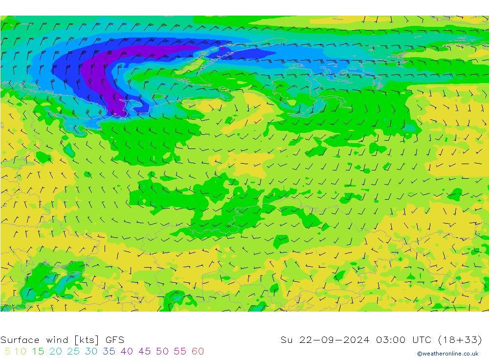 Wind 10 m GFS zo 22.09.2024 03 UTC