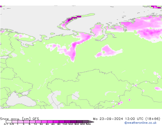 Snow accu. GFS Mo 23.09.2024 12 UTC