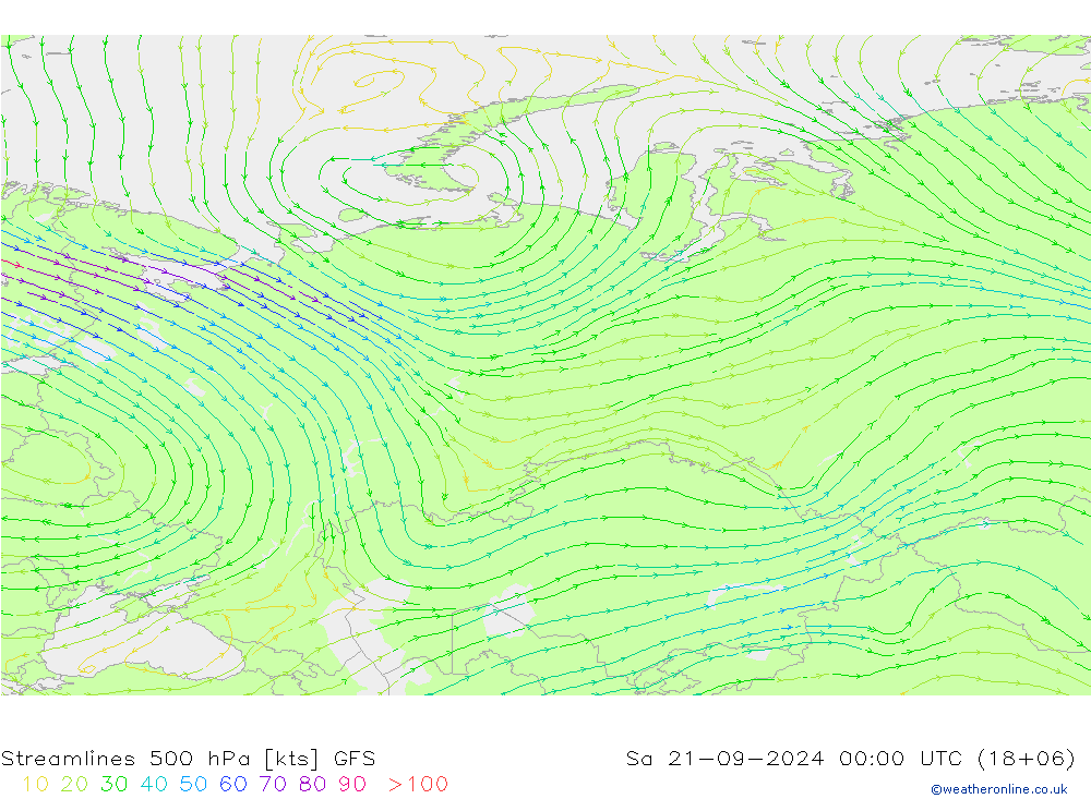 Línea de corriente 500 hPa GFS sáb 21.09.2024 00 UTC