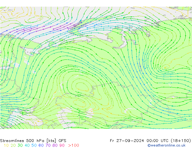 Streamlines 500 hPa GFS Fr 27.09.2024 00 UTC