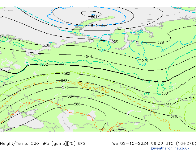 Height/Temp. 500 hPa GFS Qua 02.10.2024 06 UTC