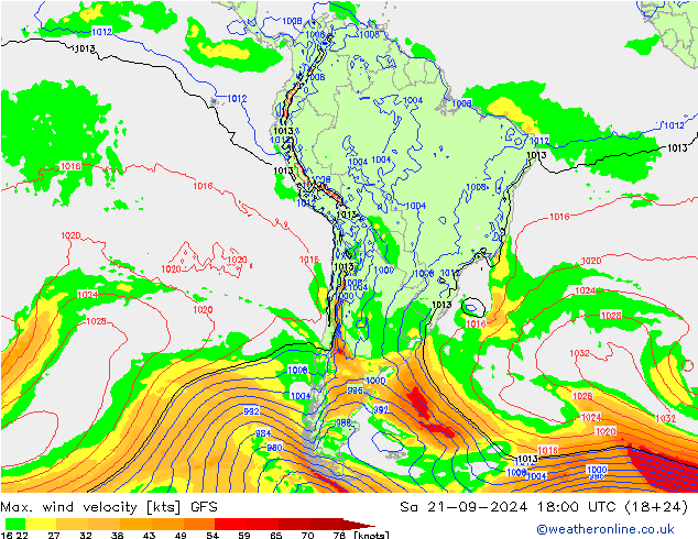 Max. wind velocity GFS Sáb 21.09.2024 18 UTC