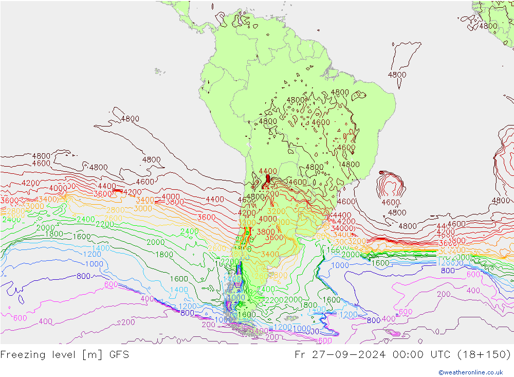 Freezing level GFS Fr 27.09.2024 00 UTC