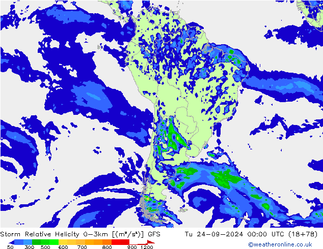 Storm Relative Helicity GFS di 24.09.2024 00 UTC