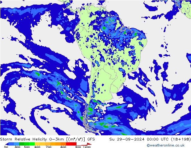 Storm Relative Helicity GFS nie. 29.09.2024 00 UTC