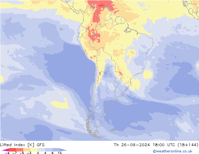 Lifted Index GFS чт 26.09.2024 18 UTC