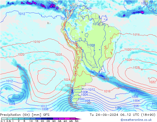 Z500/Rain (+SLP)/Z850 GFS вт 24.09.2024 12 UTC