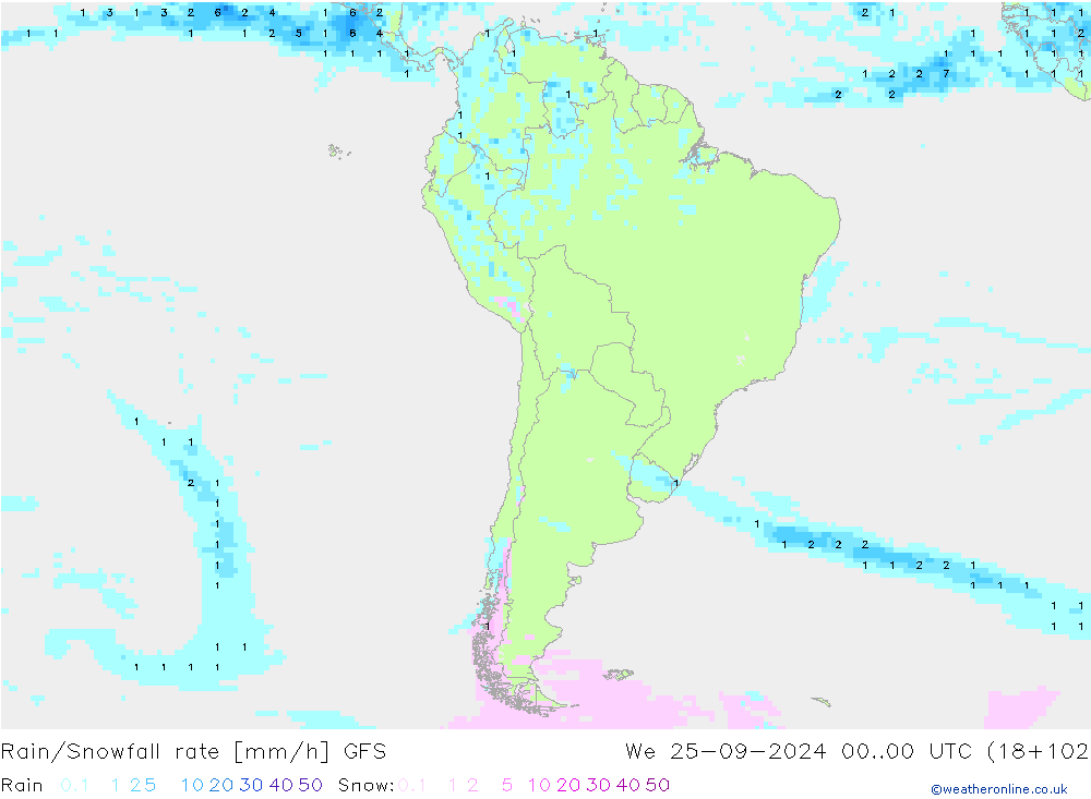 Regen/Schneefallrate GFS Mi 25.09.2024 00 UTC