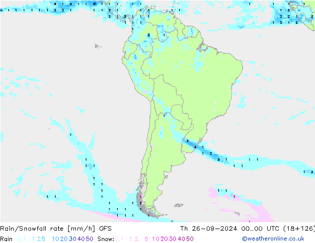 Rain/Snowfall rate GFS jue 26.09.2024 00 UTC