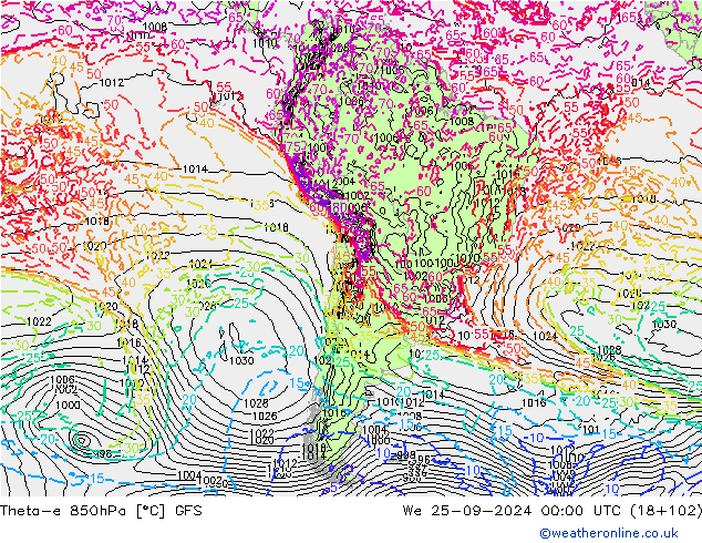 Theta-e 850hPa GFS We 25.09.2024 00 UTC