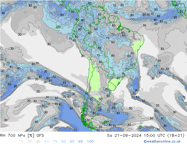 RH 700 гПа GFS сб 21.09.2024 15 UTC