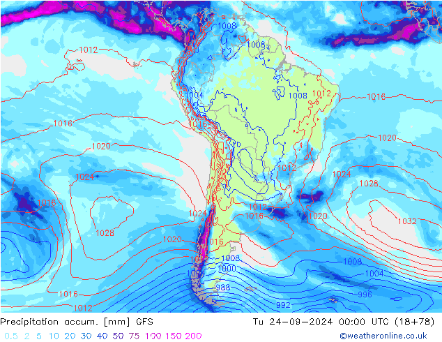 Totale neerslag GFS di 24.09.2024 00 UTC