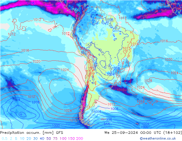 Précipitation accum. GFS mer 25.09.2024 00 UTC