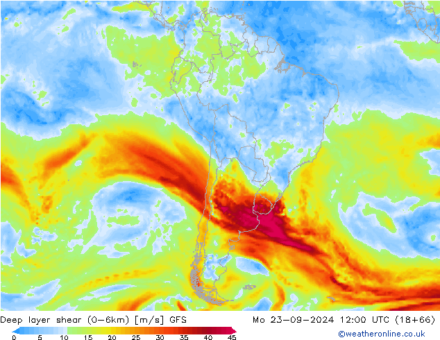 Deep layer shear (0-6km) GFS September 2024