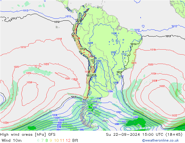 Windvelden GFS zo 22.09.2024 15 UTC