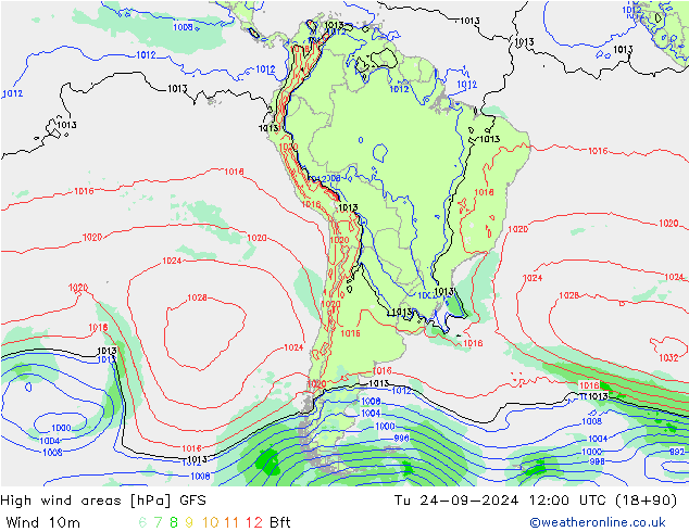 yüksek rüzgarlı alanlar GFS Sa 24.09.2024 12 UTC