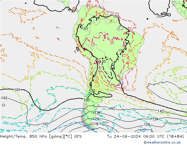 Height/Temp. 850 hPa GFS Tu 24.09.2024 06 UTC