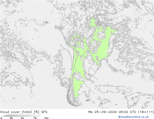 Bewolking (Totaal) GFS wo 25.09.2024 09 UTC