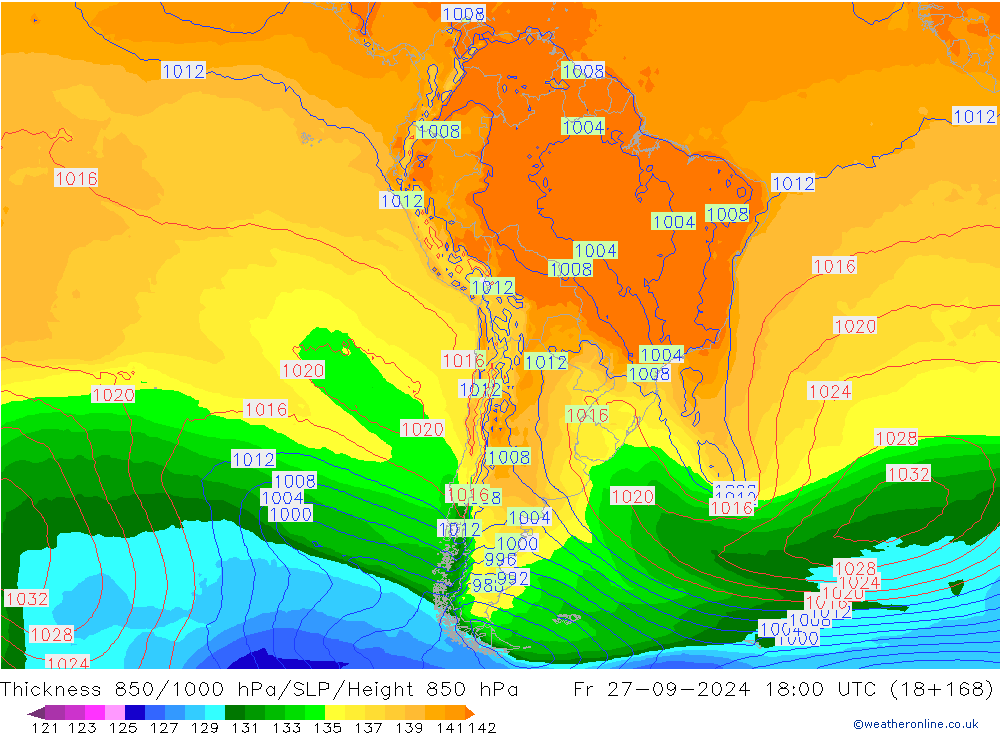 Thck 850-1000 hPa GFS Sex 27.09.2024 18 UTC