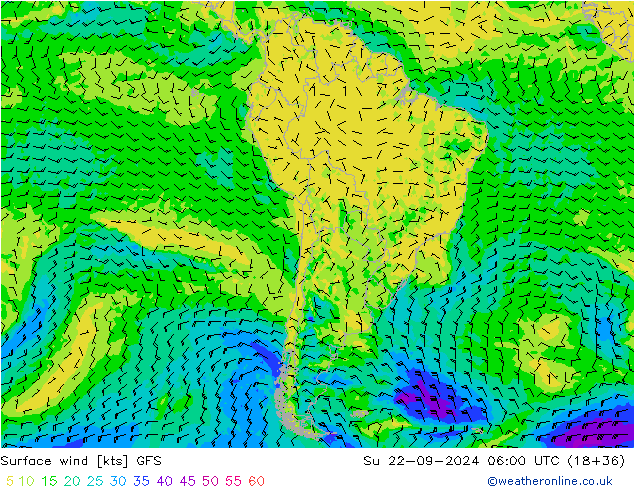 Rüzgar 10 m GFS Paz 22.09.2024 06 UTC